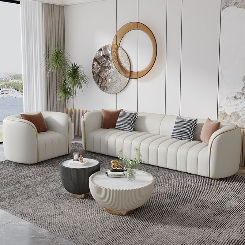 Modern Genuine Leather Sofa for Living Room Tuxedo Arm Sofa with Tight Back