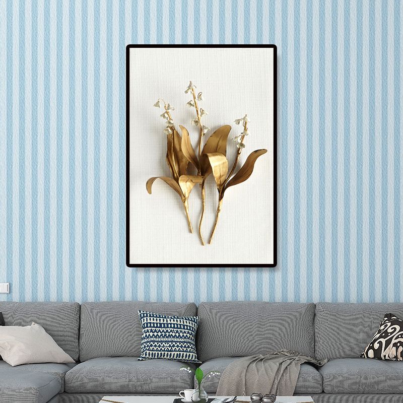 Photography Flower Bouquet Canvas Wall Art for Living Room, Gold and White, Texture