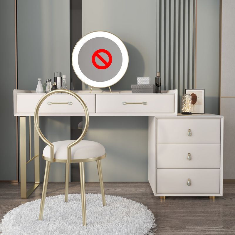 Contemporary Pine Makeup Vanity Desk 5-Drawers Vanity Makeup Table Set