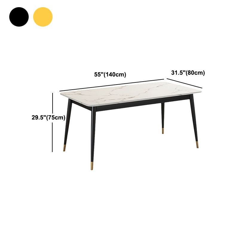 Modern Rectangle Dining Table Sintered Stone Top Table with 4 Iron Legs