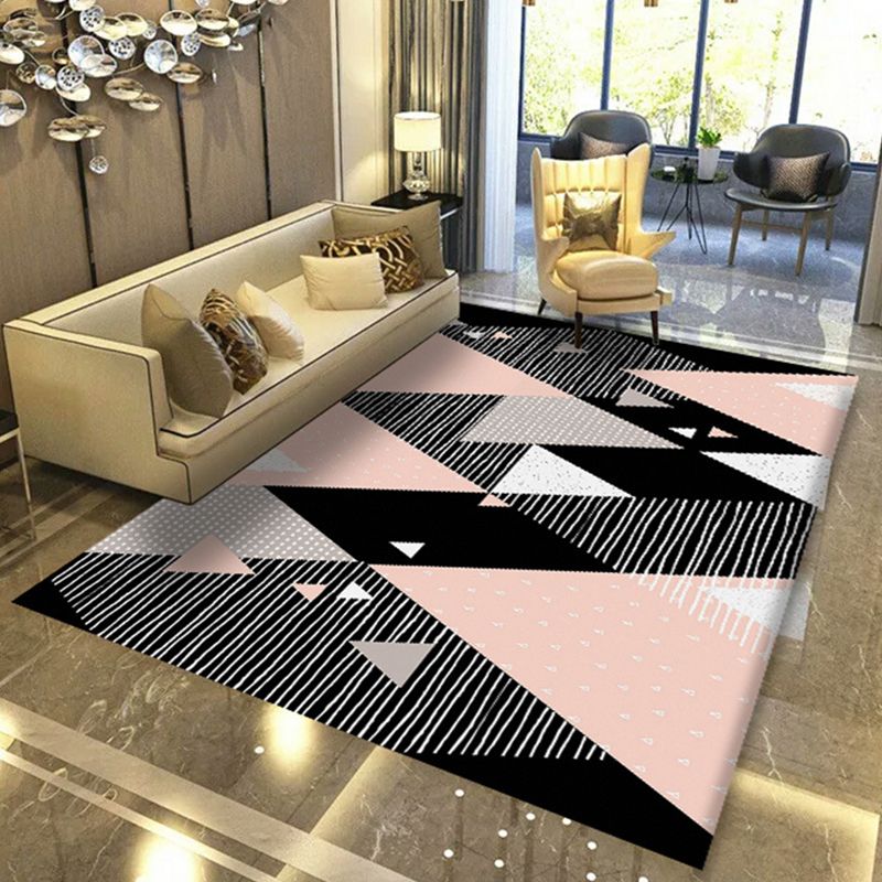 Modern Geometric Abstract Pattern Rug Multi Color Synthetics Carpet Anti-Slip Pet Friendly Machine Washable Rug for Living Room