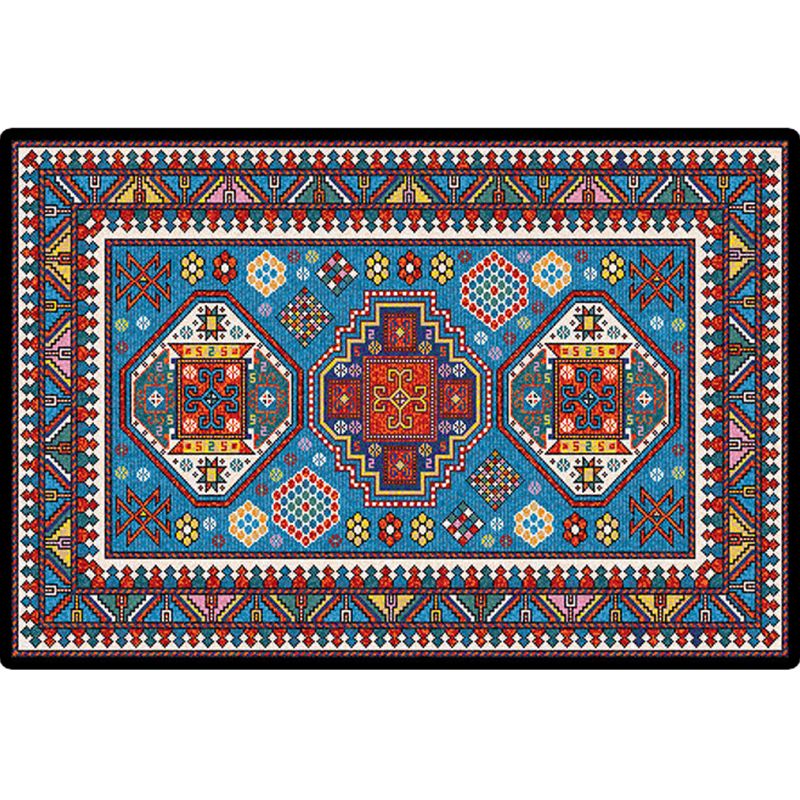 Turkish Meeting Room Area Rug Multicolor Symmetrical Tribal Pattern Rug Polypropylene Anti-Slip Stain Resistant Washable Carpet