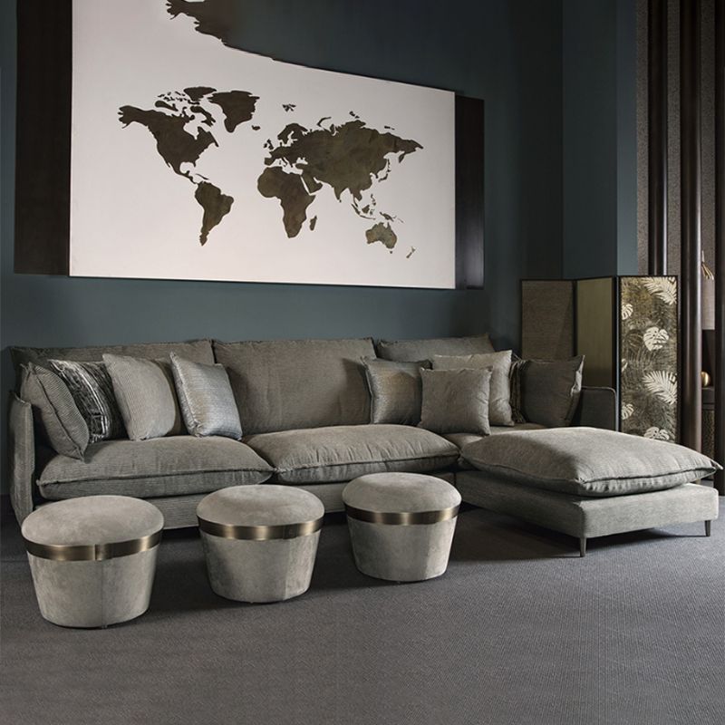 Linen Square Arm Sofa & Chaise with Reversible Modern Cushions Loose Back Sofa