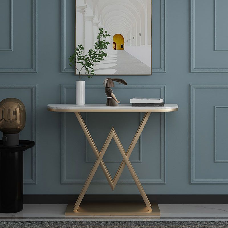 12" W Glam Marble Console Table Half Moon Stain Resistant Accent Table for Hall