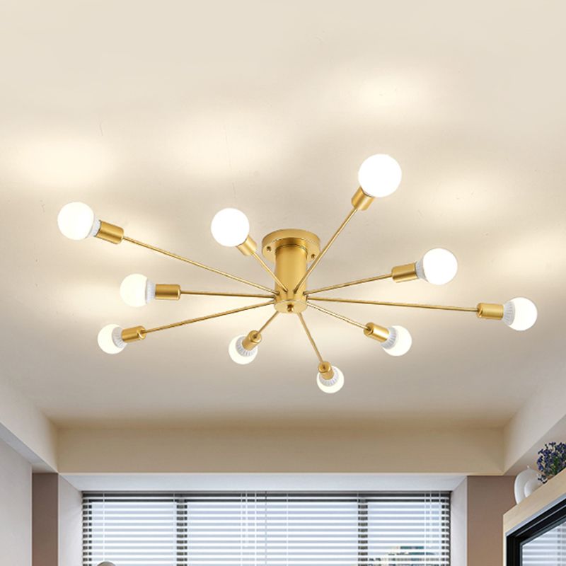Gouden Starburst plafondgemonteerde kroonluchter eigentijds metaal 6/8/10 hoofden slaapkamer inbouwlamp