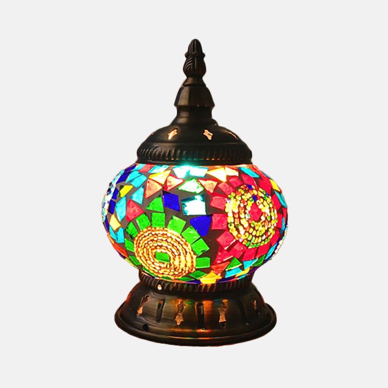 1 Head Globe Table Lamp Traditional Red/Orange/Light Blue Stained Class Nightstand Lamp for Bedroom