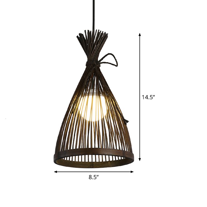 Flared Ceiling Light Asian Bamboo 8.5"/12" Wide 1 Bulb Dark Coffee Pendant Lighting Fixture