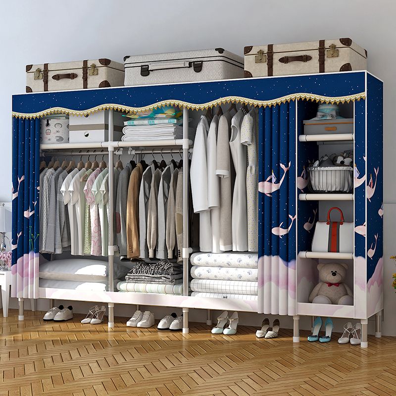 Modern Style Home Wardrobe Armoire Steel Frame Wardrobe Cabinet with Shelves