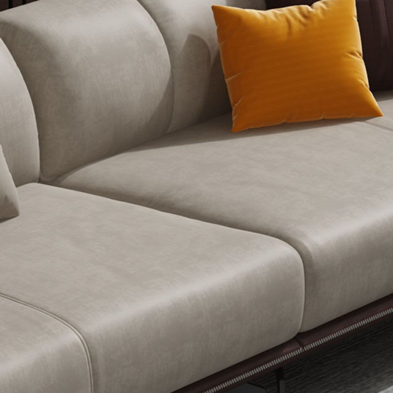 Faux Leather Stationary Sofa Tuxedo Arm Sofa with Bolster Pillows