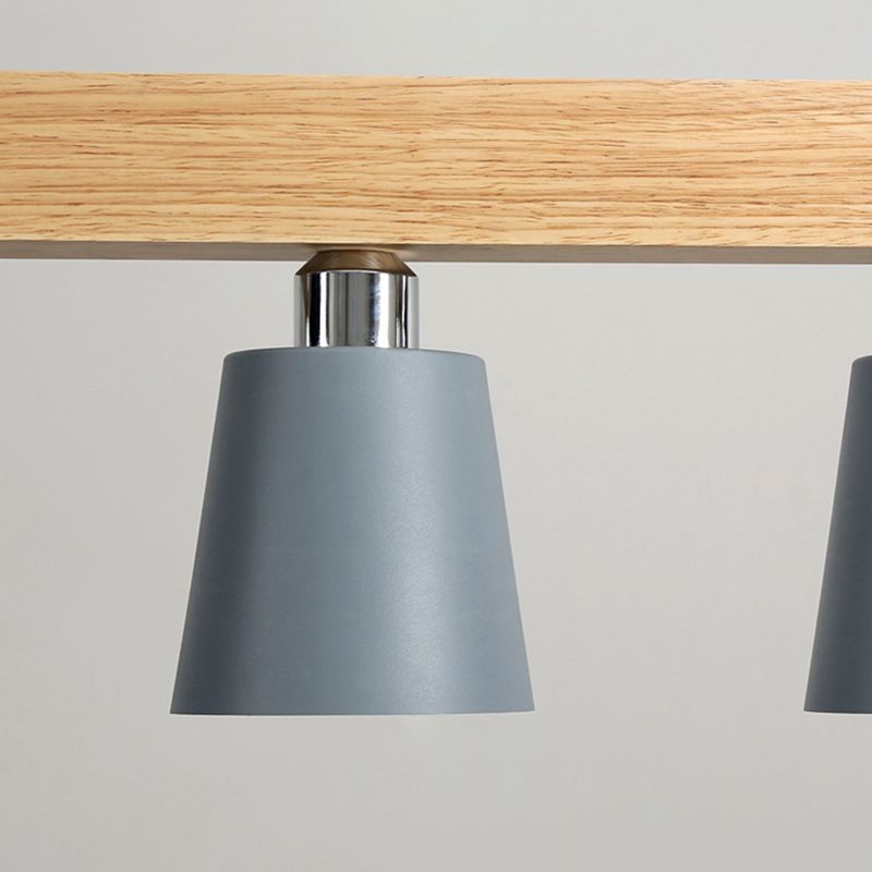 Linear Wooden Island Light Fixture Nordic Suspension Light with Tapered Metal Shade