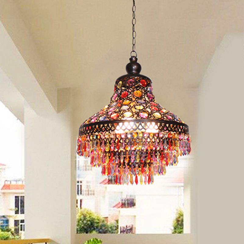 3 Heads Teardrop Chandelier Lighting Bohemian Bronze Metal Suspension Lamp for Living Room