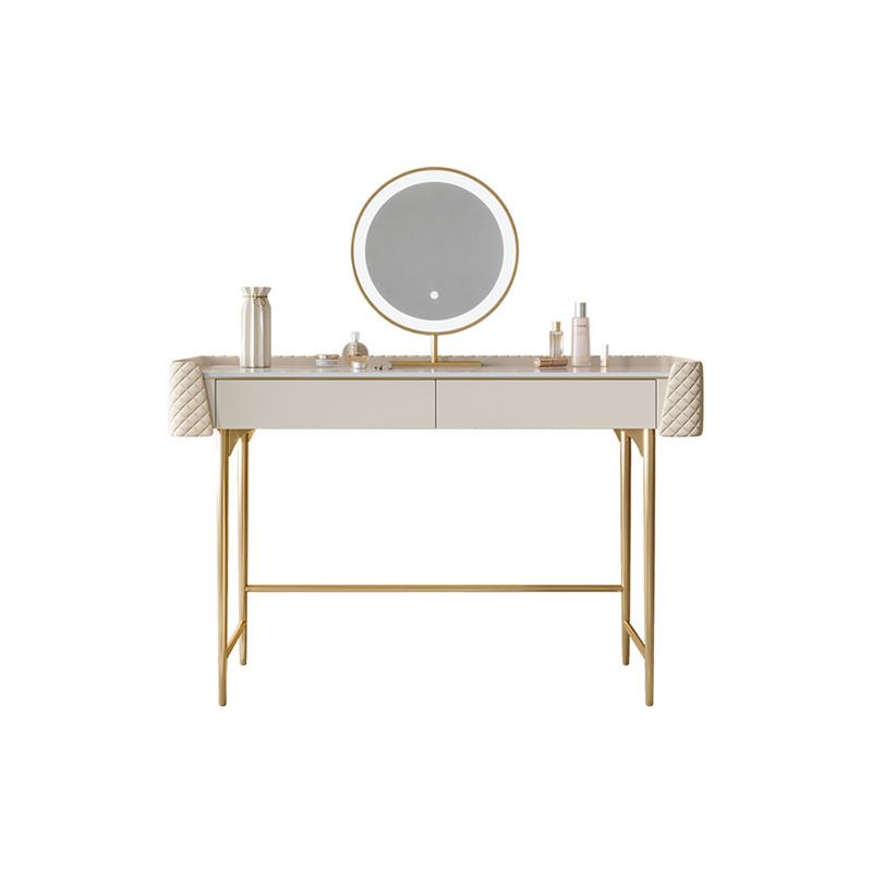 White Vanity Desk with 2 Storage Drawers 17.71" Wide Wood Vanity Set, Glam Style