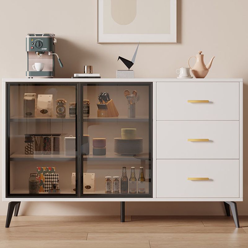 Wood Buffet Table Glam Style Glass Doors Server with Cabinets and Drawers