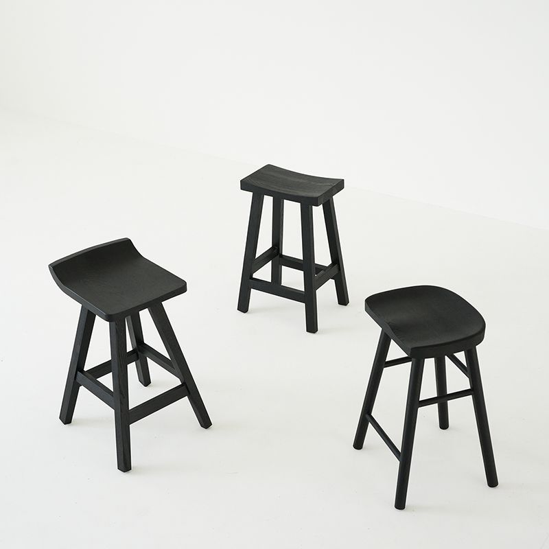 Contemporary Black Ash Solid Wood Armless Bar Stool with Footrest