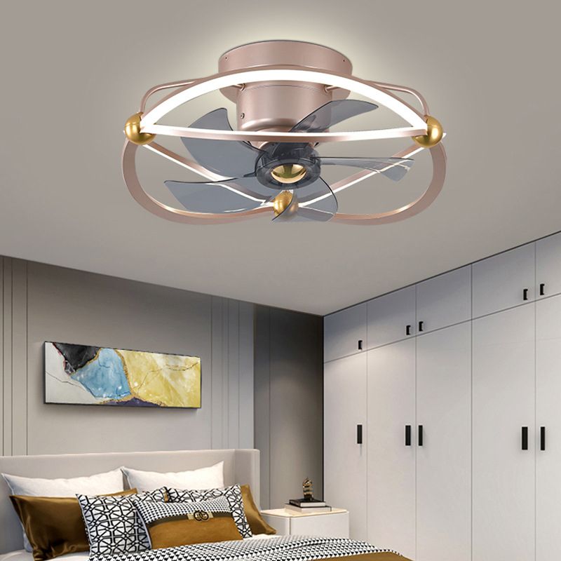 Metal Round Shape Ceiling Fans Light Modern 2-Lights Flush Mount Ceiling Fan Light