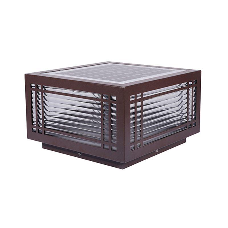 Rectangle Shape Metal Outdoor Light Modern Style 1 Light Solar Pillar Lights in Brown