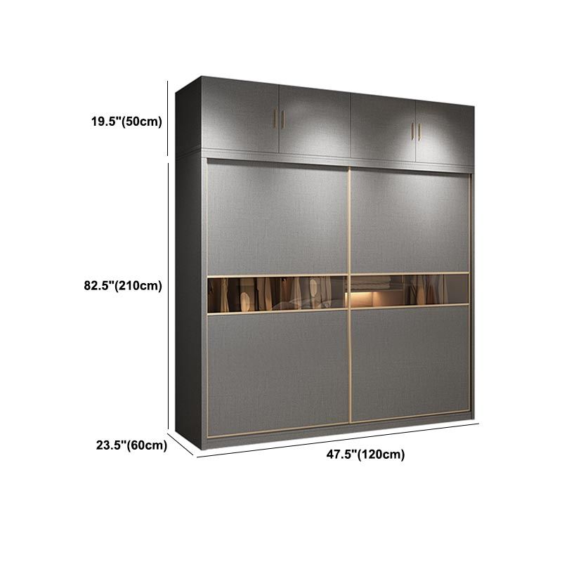 Contemporary Style Gray Colour Wardrobe Wood Self Close Drawers Wardrobe Closet