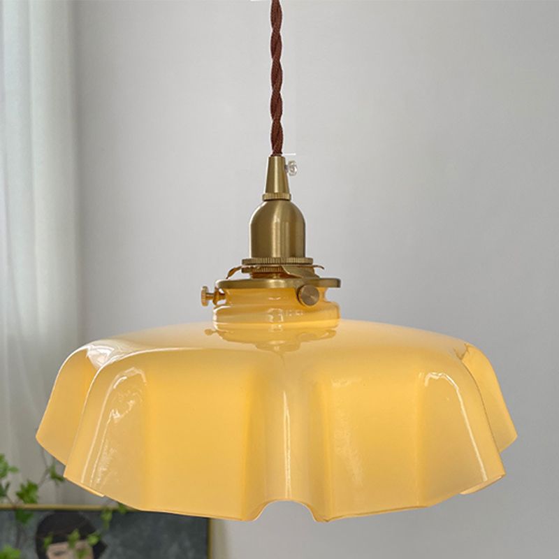 1-Light Flower Hanging Lamp Kit Vintage Glass Pendant Light for Dining Room