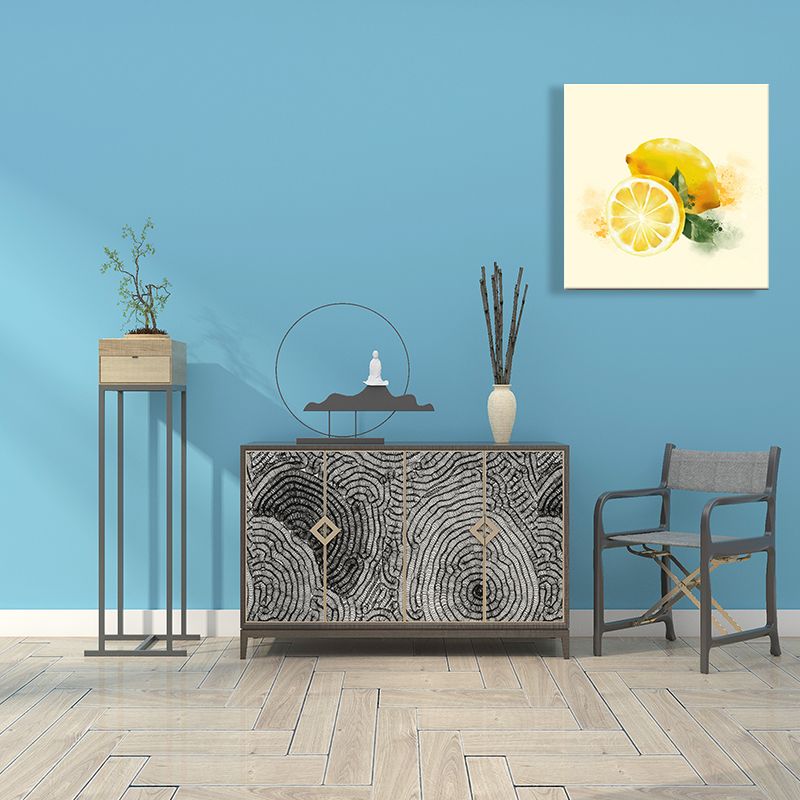 Fruit Lemon Canvas Art Kids Healthy Lifestyle Painting in Yellow for Sitting Room