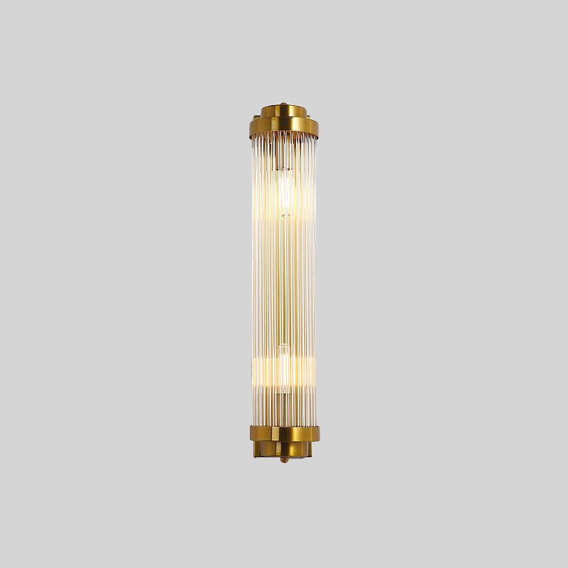 Gold 2-Light Wall Light in Modern Luxury Style Cylindrical Crystal Wall Lamp for Bedroom