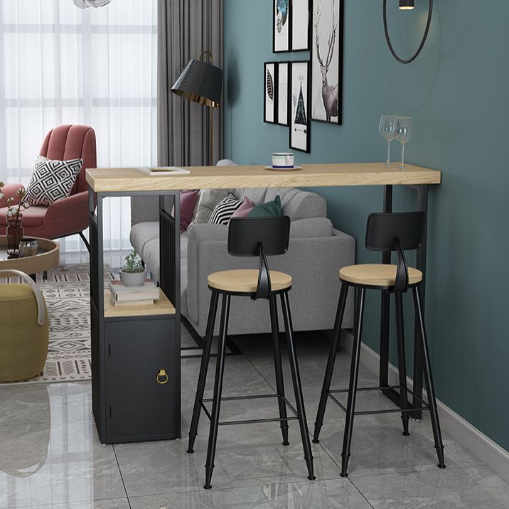 Industrial Wooden Bistro Bar Table Rectangle Metal Base Bar Table with Storage