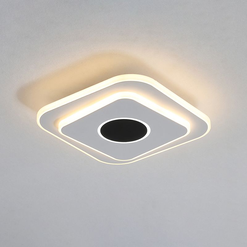 Nordic Mini Square/Round Thin Flushmount Acrylic Corridor LED Ceiling Lighting in Warm/White Light, Black-White