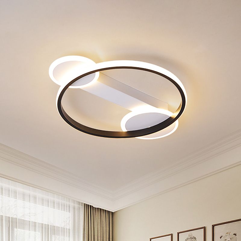 Outer Glow Hoop Silica Gel Ceiling Fixture Simple Black-White 16.5"/20.5" Dia LED Flush Mount Light in Warm/White Light