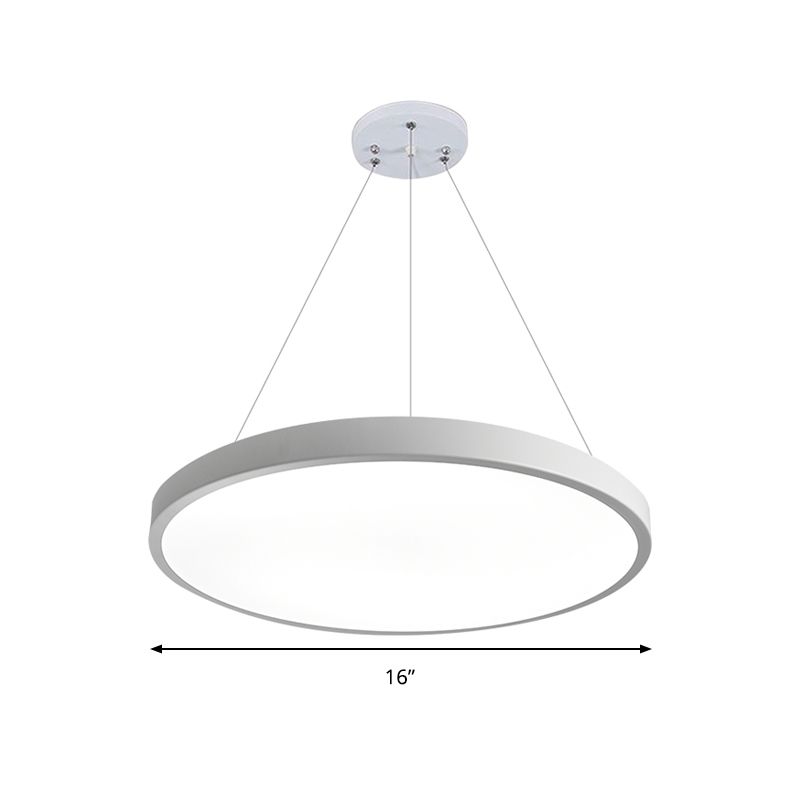 16"/19.5" Wide Plate Hanging Lamp Modern Metal Led White Ceiling Pendant Light for Office in White Light/Remote Control Stepless Dimming/Third Gear