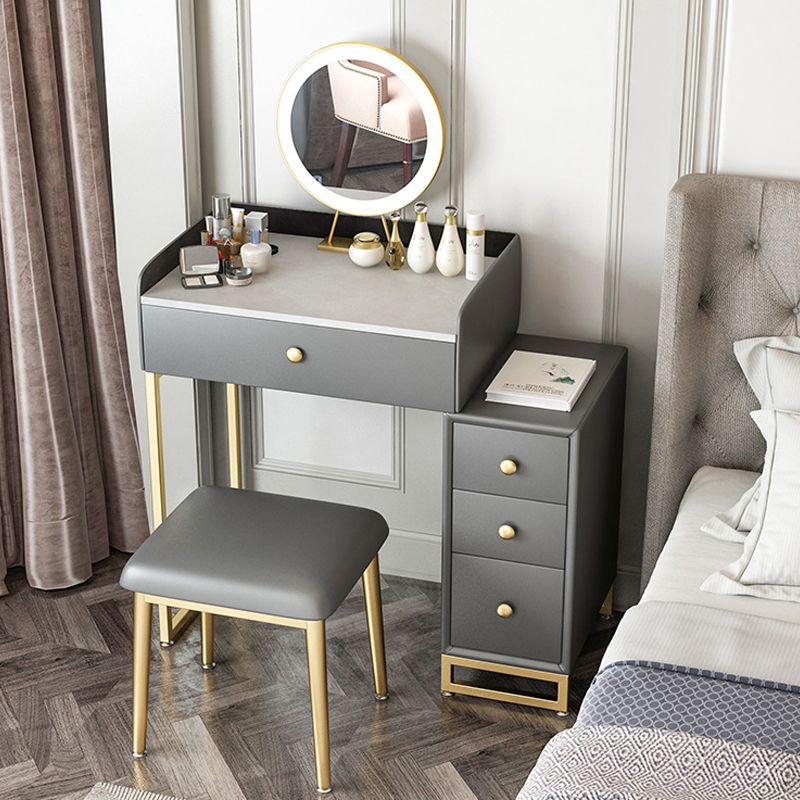Glam Slate Top Vanity Table with 4 Drawer Dressing Table in Grey