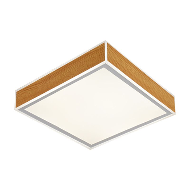 Squared Wood Ceiling Mounted Fixture Modern LED Beige Flushmount Lighting in White/Warm Light