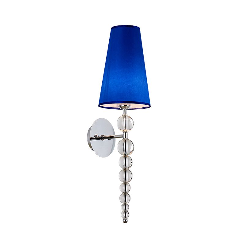 Cone Living Room Sconce Light Modernism Clear Crystal Glass 1 Head Blue Wall Lighting Fixture, 19"/26.5" Tall