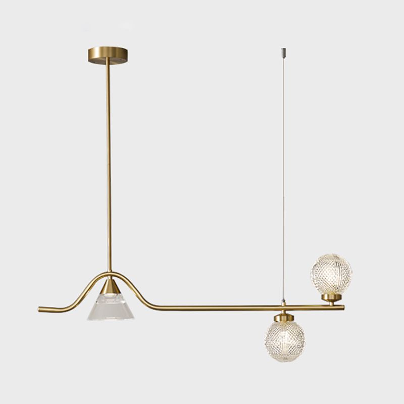 Gold Island Lights Modern Multi-Head Geometry Restaurant Hanging Lamps with Glass Shade