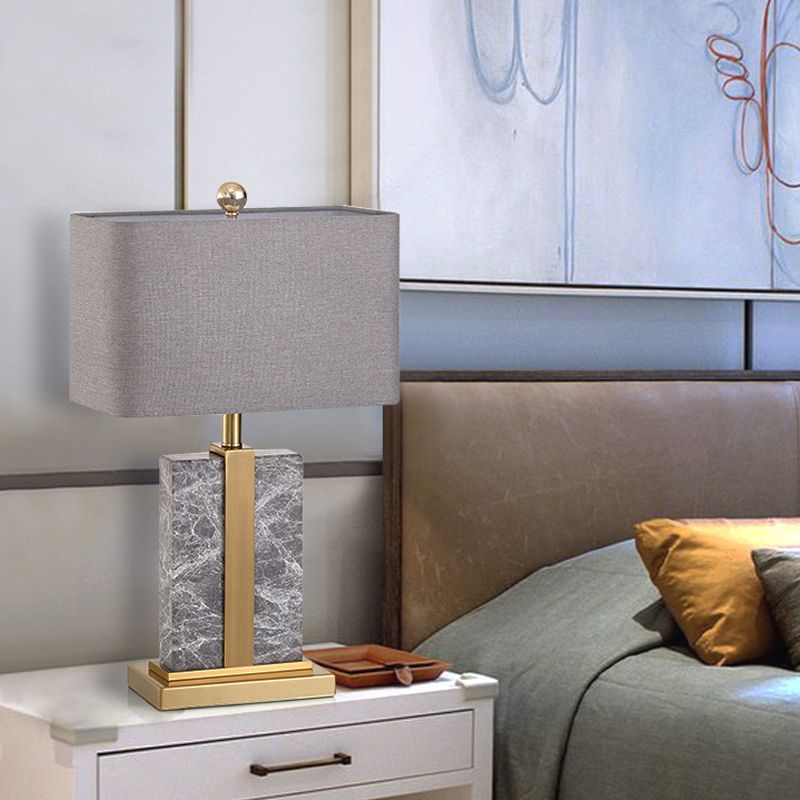 Rectangular Night Table Lamp Postmodern Fabric 1 Head Black/White/Grey and Brass Nightstand Light