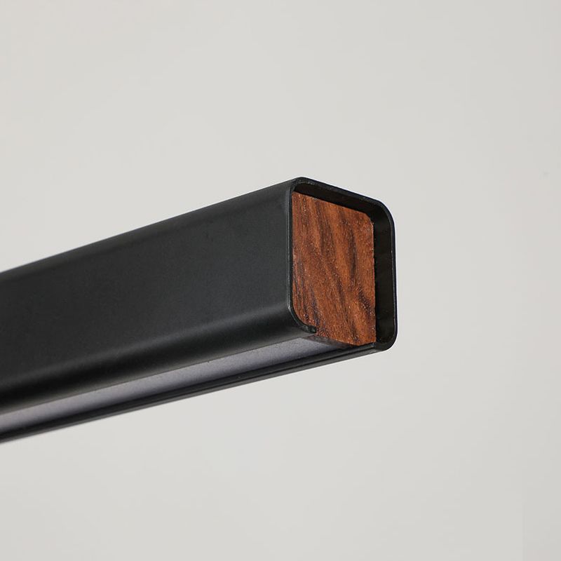 Black Long Strip Minimalism LED Island Light Aluminum + Walnut Nordic Style Suspension Lighting Fixture for Dining Room