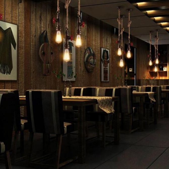 Metal Pendant Ceiling Light Water Pipe Antiqued Down Lighting Pendant for Restaurant