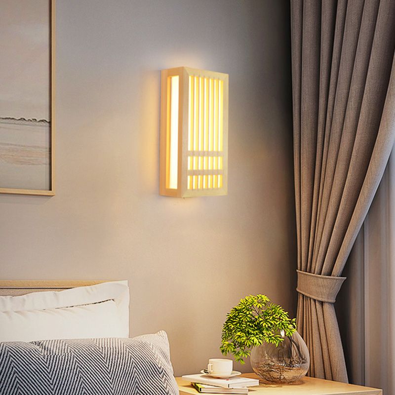 Missie stijl muur gemonteerd licht natuurlijk eiken rechthoekige sconce licht voor woonkamer