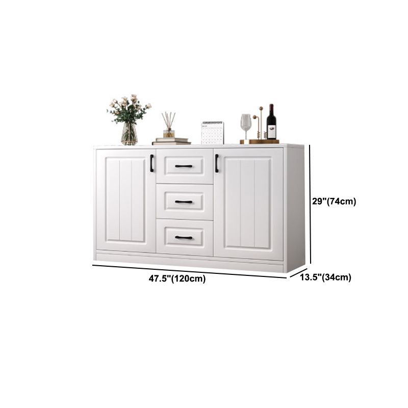 Contemporary White Wooden Accent Cabinet with Doors and Drawers