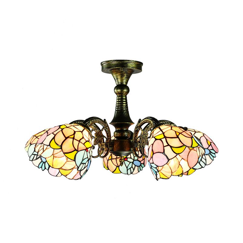 Buntglas Tiffany Style Blatt/Pfauen Schwanz/Blütenheize Beleuchtung 3/5 Lichter hängen Deckenlicht in antiker Bronze