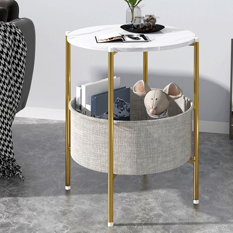 Modern Metal 4 Legs End Table Round Top Side Table with Storage