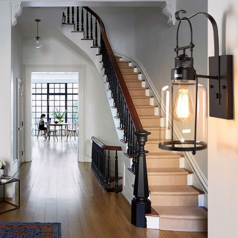 Cylinder Clear Glass Wall Mount Lamp 1-Light Vintage Coastal Wall Lighting Fixture for Hallway