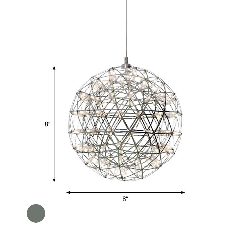 Vuurwerk kroonluchter verlichting met orb -schaduw modernistisch roestvrij staal 8 "/12" W led restaurant hanglamp in chroom