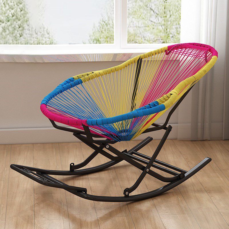 Contemporary Rocking Chair Woven Rope Rattan Rocking Chair in Living Room