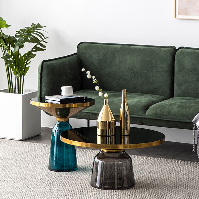 Round Glass Top Side End Table Modern Pedestal End Table for Living Room
