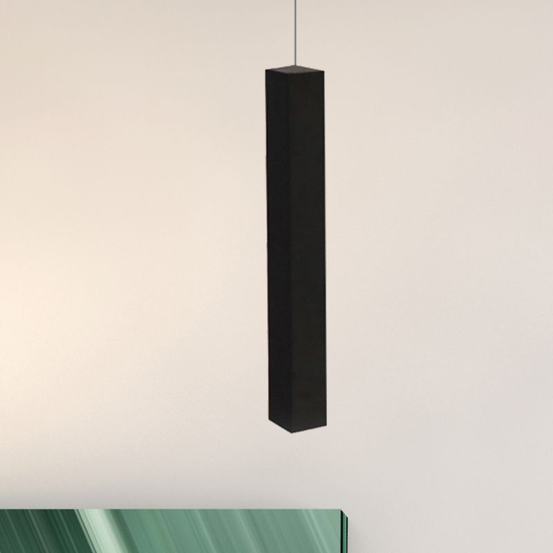 Contemporary Matte Black Cuboid Ceiling Lamp Metal Dining Room LED Pendant Light in White/Warm