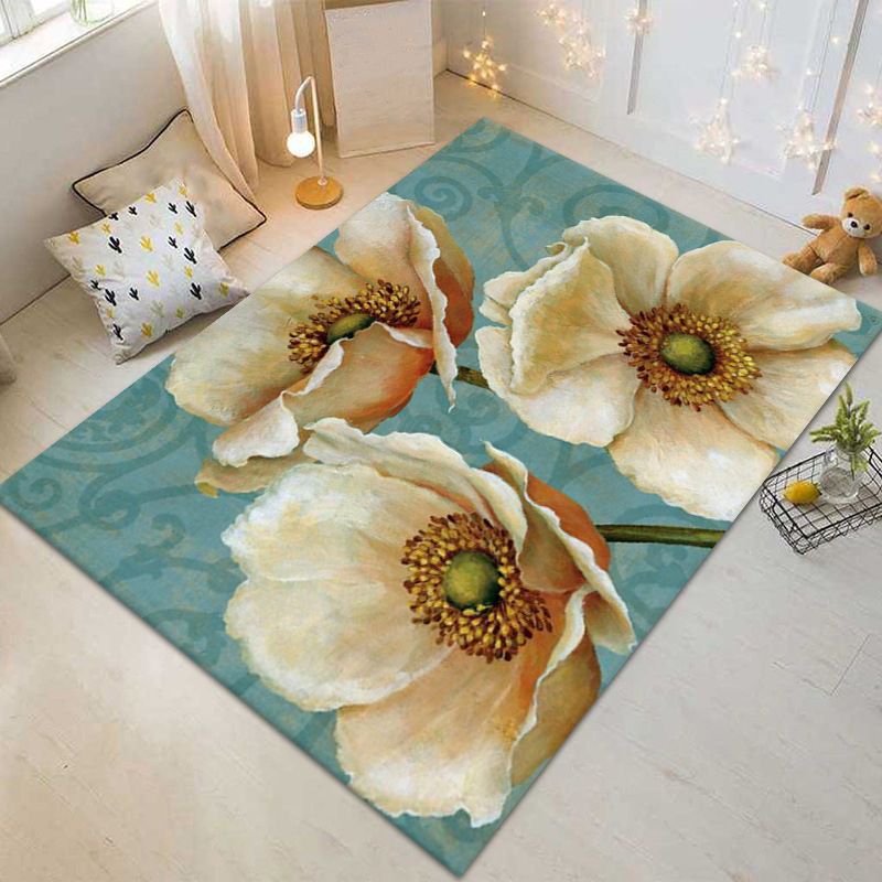 Flower Plant Rug Area Carpet Easy Care Machine Washable Indoor Rug for Decoration