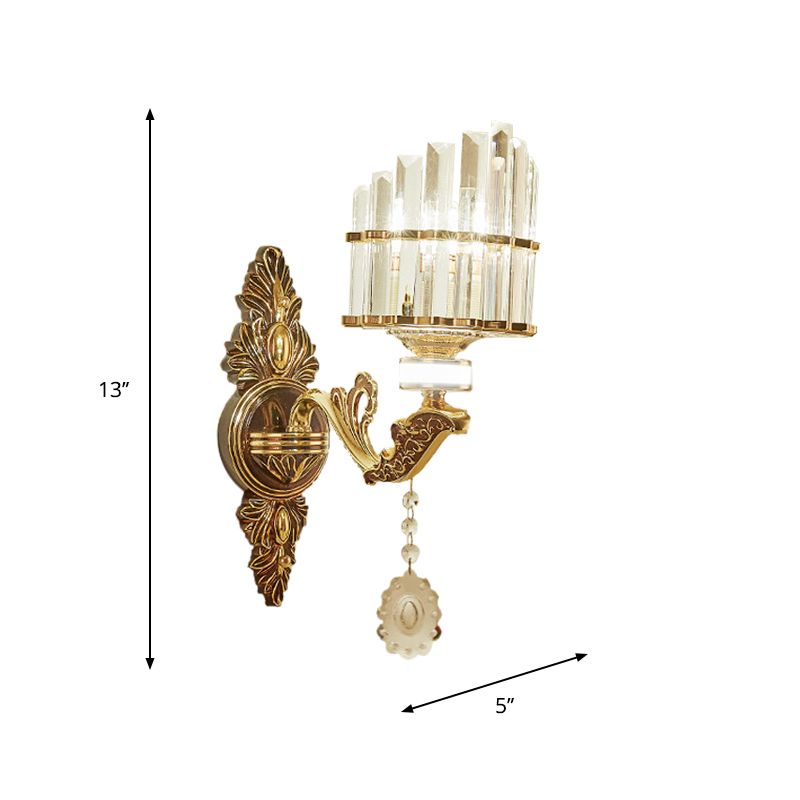 Crystal Block Gold Wall Mount Light Arc 1/2-Light Modernism Sconce Lamp Fixture for Corner