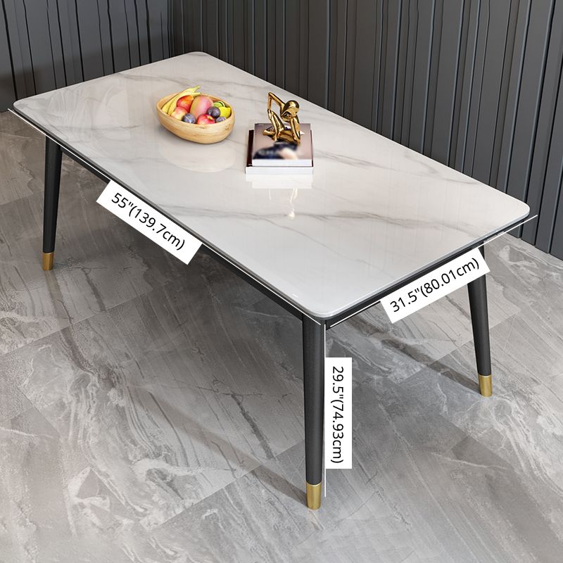 Scandinavian Metallic Fixed Dining Table Rectangle Formal Dinette Set with Balck Base