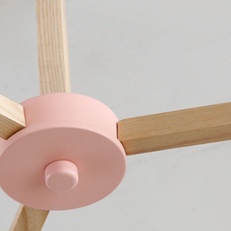 Living Room Chandelier Wooden Macaron Suspension Light with White Glass Shade