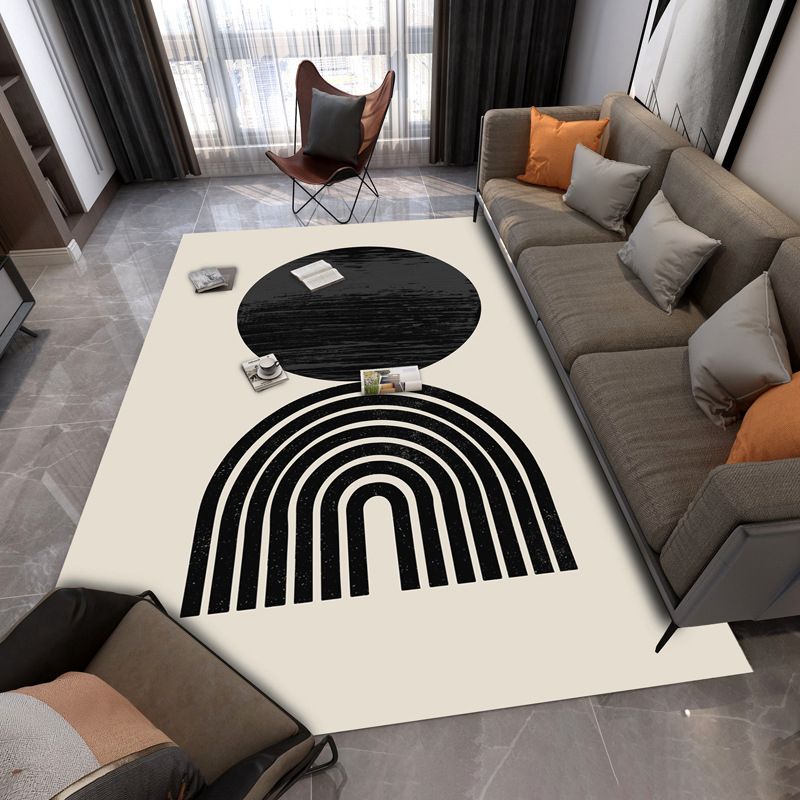 Zwart modern tapijten polyester gestreepte patroon tapijt wasbaar tapijt voor woonkamer