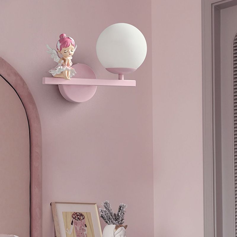 Metal Ball Shape Wall Sconce Kid 1 Light Wall Light Sconce in Pink (Decoration Included)
